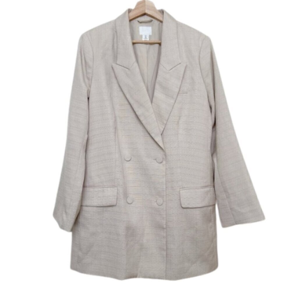H&M Womens Large Long Line Double Breasted Tan Blazer
